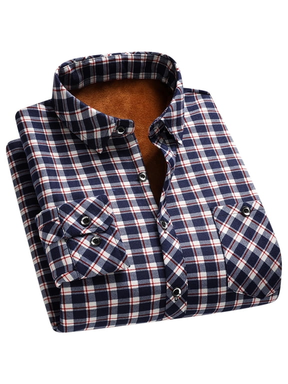 Men's Fleece-Lined Flannel Shirt Warm Plaid Button-Down Long Sleeve Winter Business Casual Shirt Thermal Lining Office Appropriateirt Thermal Lining Office Appropriate Fall Winter Layering Essential