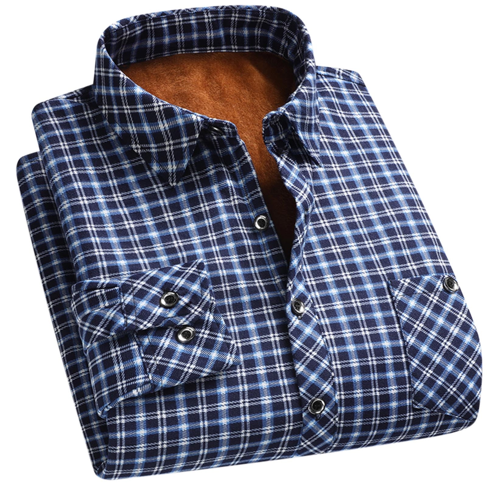 Men's Fleece-Lined Flannel Shirt Warm Plaid Button-Down Long Sleeve ...