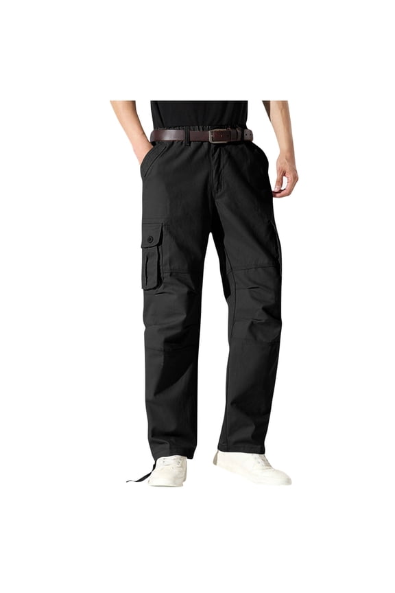 Men's Fleece Lined Hiking Cotton Cargo Pants,Winter Insulated Work Pants Mens Warming Trousers Snow Ski Sai(No Belt) Black