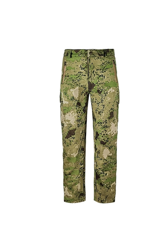 Men's Fleece Lined Hiking Pants Winter Waterproof Tactical Pants with Multi Pockets Casual Camouflage Thermal Outdoor Cargo Pants