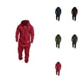 thumbnail image 1 of Men's Fleece Lined Hooded Jumpsuit, Insulated Zip Up, Pure Color Splicing, Casual One Piece Pajamas, Autumn Winter, 1 of 9