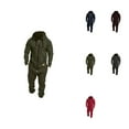 thumbnail image 1 of Men's Fleece Lined Hooded Jumpsuit, Insulated Zip Up, Pure Color Splicing, Casual One Piece Pajamas, Autumn Winter, 1 of 9