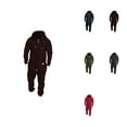 thumbnail image 1 of Men's Fleece Lined Hooded Jumpsuit, Insulated Zip Up, Pure Color Splicing, Casual One Piece Pajamas, Autumn Winter, 1 of 6