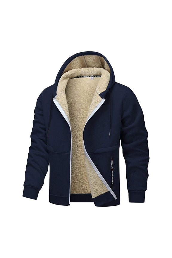 Men's -Lined Hooded Winter Jacket, Windproof Warm Zip-Up Outdoor Coat, Long Sleeve Loose Casual Outerwear