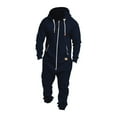thumbnail image 1 of Men's -Lined Hooded Zip-Up Jumpsuit, Casual Spliced Print One-Piece Sweatsuit for Autumn Winter, Solid Color, 1 of 5