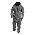 thumbnail image 1 of Men's -Lined Hooded Zip-Up Jumpsuit, Spliced Solid Color Casual One-Piece Sweatsuit for Autumn Winter, 1 of 8