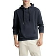thumbnail image 1 of Men's Fleece Lined Hoodie Long Sleeve Solid Drawstring Pullover Top with Pockets Navy L, 1 of 6