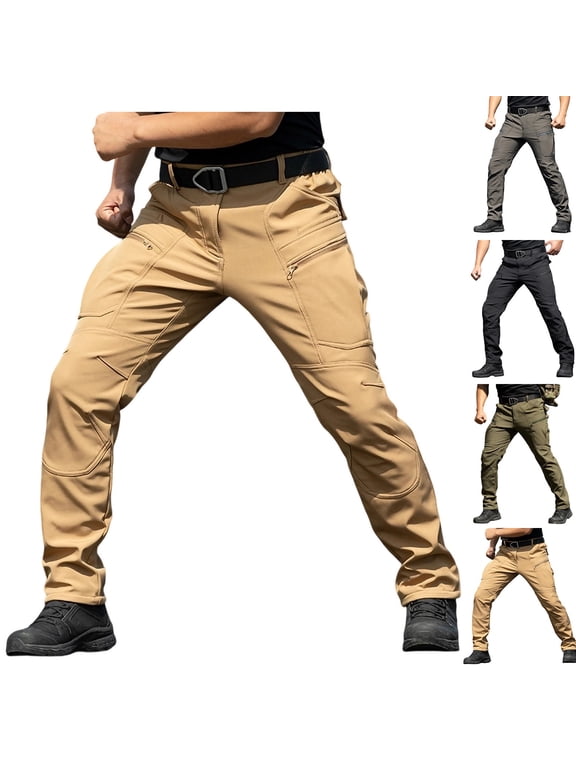 Men's Fleece Lined Insulated Pants Men's Lined Cargo Hiking Pants With Multiple Pockets Waterproof Skiing Pants Winter Outdoor Equipment Pants Black M