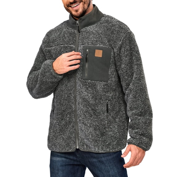 Men's Fleece Lined Jacket Fuzzy Sherpa Full Zip Thermal Coat Lightweight Outwear for Fall Winter (Heather Gray M)