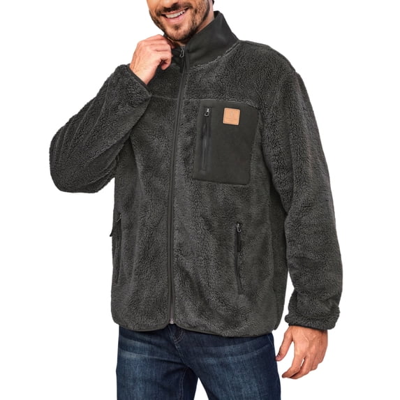 Men's Fleece Lined Jacket Fuzzy Sherpa Full Zip Thermal Coat Lightweight Outwear for Fall Winter (Pure Gray M)