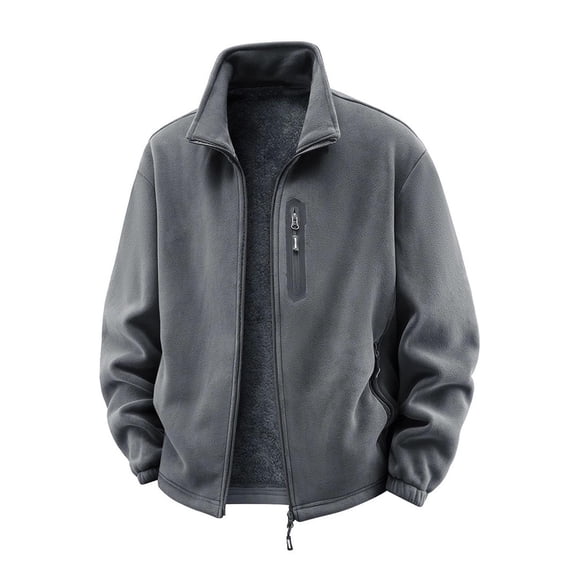 Men's Fleece Lined Jacket Warm Full Zip Up Thick Jacket Soft Outwear Mountaineering Windproof Coat With Zipper Pocket (3XL, Gray)