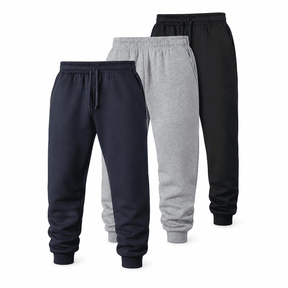 Men’s Fleece Lined Jogger Pants 3‑Pack, Warm Elastic Drawstring Sweatpants with Side Pockets for Daily Casual Wear
