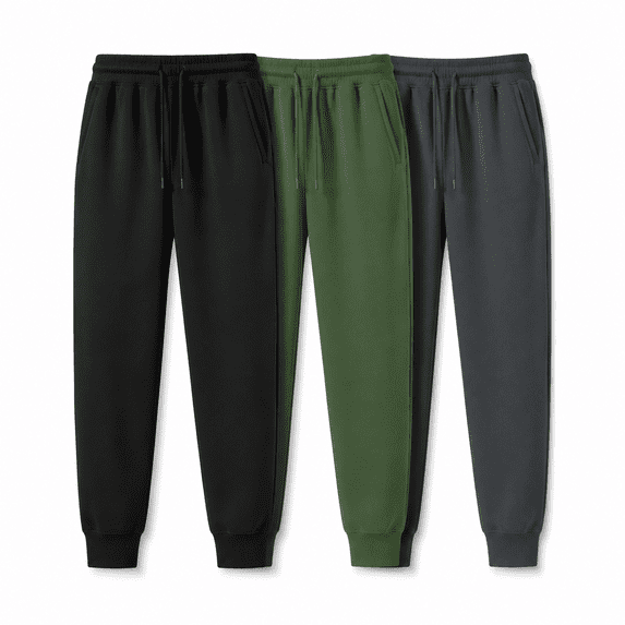 Men’s Fleece Lined Jogger Pants 3‑Pack, Warm Elastic Drawstring Sweatpants with Side Pockets for Daily Casual Wear
