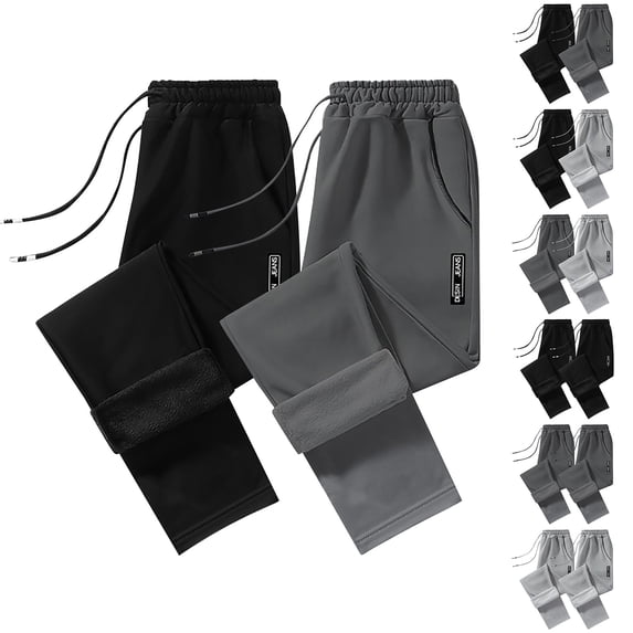 Men’s Fleece Lined Jogger Pants Zipper Pocket Elastic Waist Loose Fit Winter Sweatpants