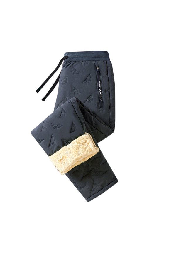 Men’s Fleece Lined Jogger Pants with Geometric Embossed Pattern Drawstring Waist Zipper Pocket Casual Fit Trousers