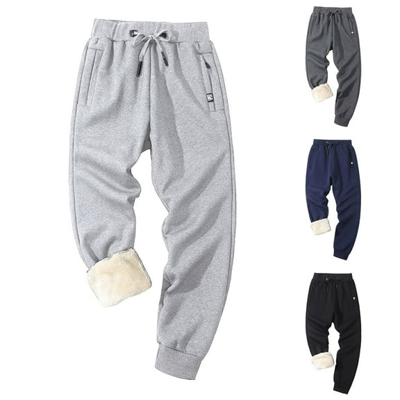 Men's Lined Joggers Pants Winter Soft Athletic Pants Running Outdoor Sweatpants Light Gray M