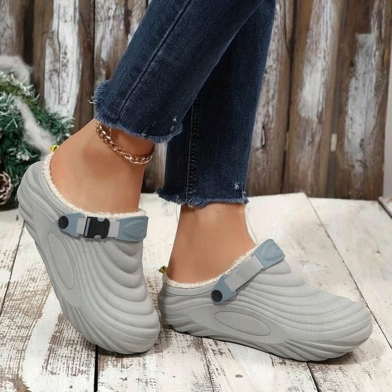 Men's Fleece Lined Mule Clogs Wide Toe Box Adjustable Buckle Strap Closed Toe Slip On Non Slip Warm Walking Shoes
