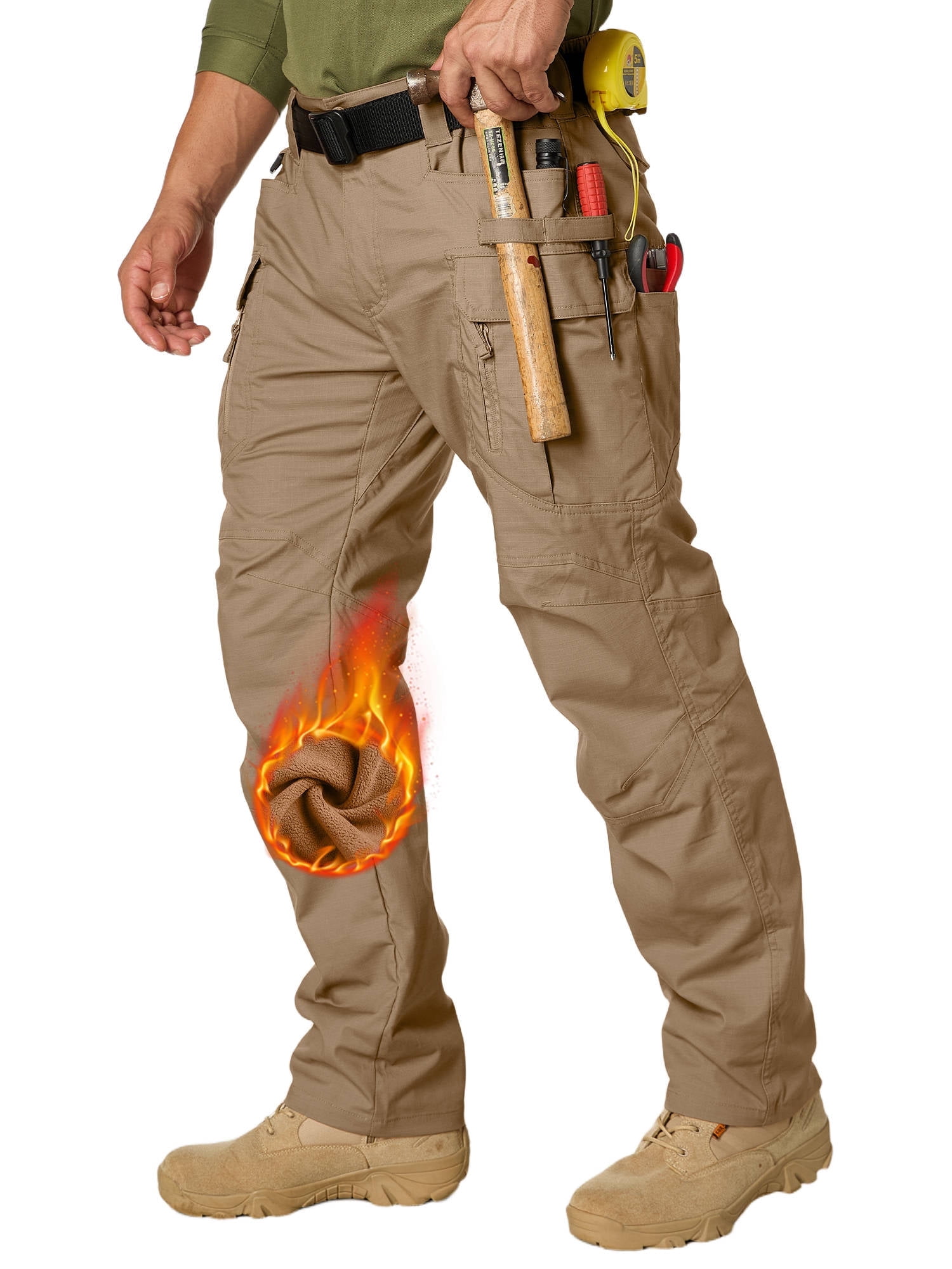 POENTAB Men's Fleece Lined Outdoor Cargo Hiking Pants Winter Water ...