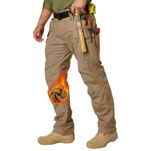 POENTAB Men's Fleece Lined Outdoor Cargo Hiking Pants Winter Water Repellent Snow Ski Work Pant with Zipper Pockets