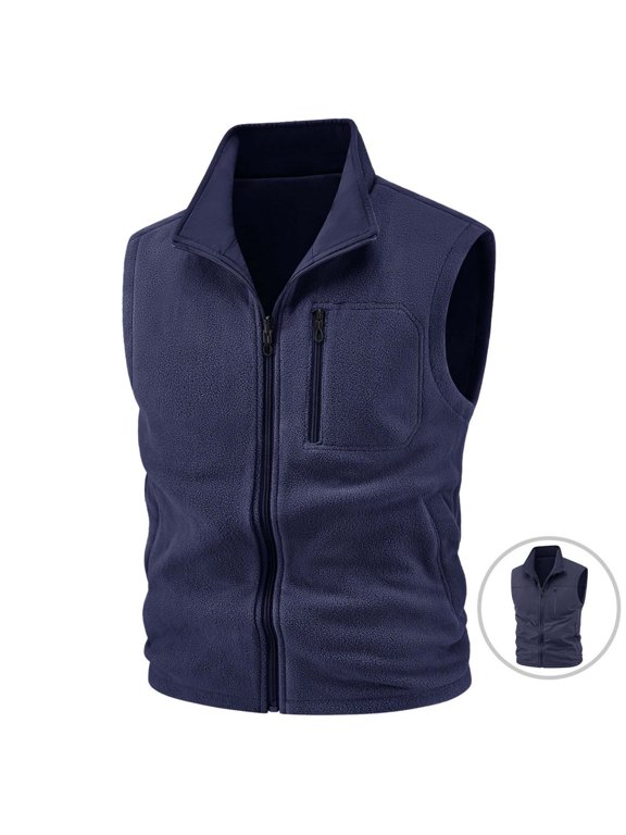 Men's Fleece Lined Outdoor Vest, Sleeveless Multi-Zip Casual Gilet, Lightweight Outer Shell, Suitable For Daily Clothing Layering, Outdoor Fishing Activities Dark Blue M