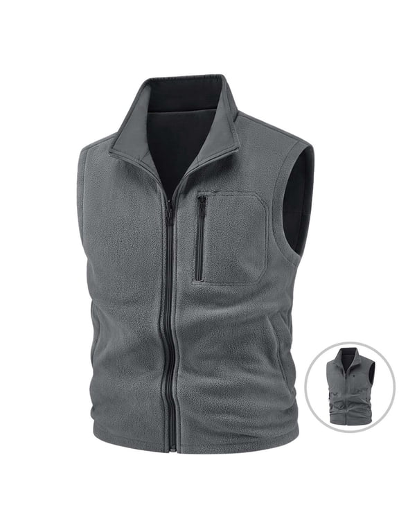 Men's Fleece Lined Outdoor Vest, Sleeveless Multi-Zip Casual Gilet, Lightweight Outer Shell, Suitable For Daily Clothing Layering, Outdoor Fishing Activities Dark Gray M