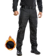 TRGPSG Men's Fleece Lined Cargo Pants, Waterproof Insulated Winter Hiking Pants, Multi-Pocket Thermal Work Pants,Black Size 36