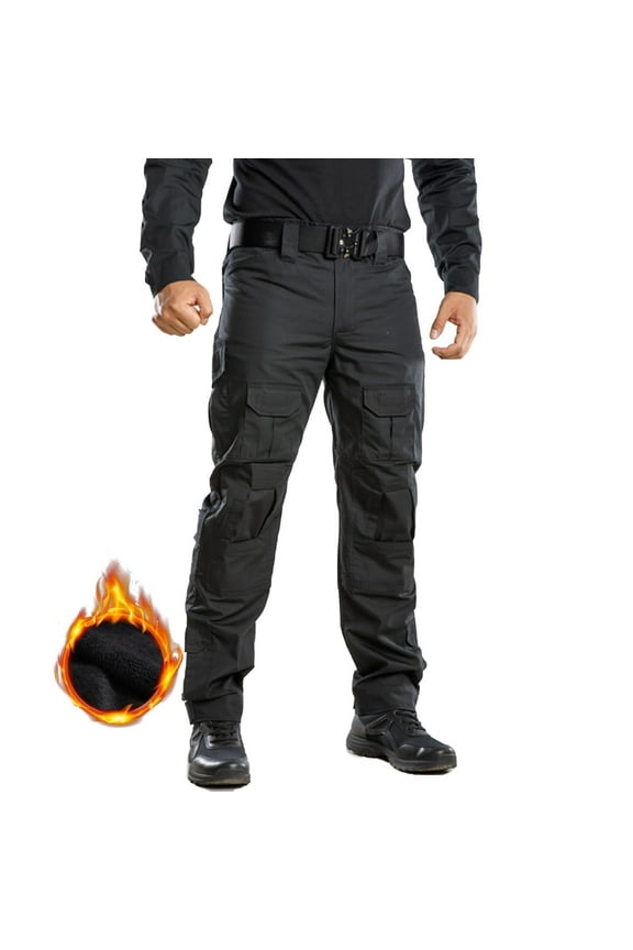 Men's Fleece Lined Cargo Pants, Waterproof Insulated Winter Hiking Pants, Multi-Pocket Thermal Work Pants,Black Size 38