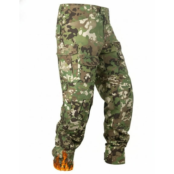 TRGPSG Men's Fleece Lined Cargo Pants, Waterproof Insulated Winter Hiking Pants, Multi-Pocket Thermal Work Pants,DQ Camo Size 30