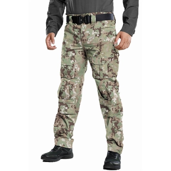 TRGPSG Men's Fleece Lined Cargo Pants, Waterproof Insulated Winter Hiking Pants, Multi-Pocket Thermal Work Pants,DQ Camo Size 36