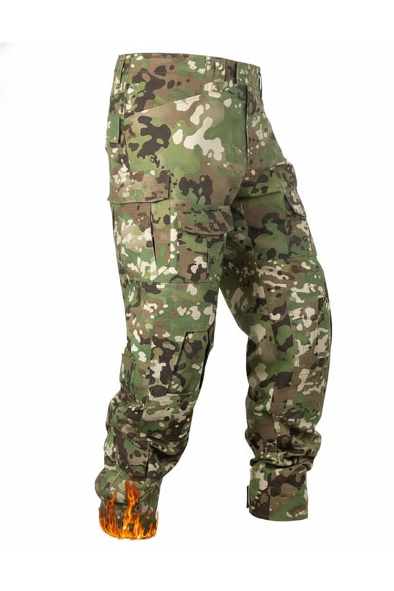 Men's Fleece Lined Cargo Pants, Waterproof Insulated Winter Hiking Pants, Multi-Pocket Thermal Work Pants,DQ Camo Size 40