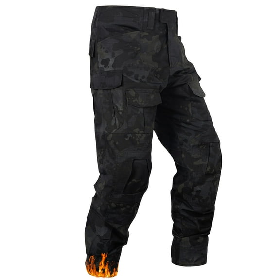 TRGPSG Men's Fleece Lined Cargo Pants, Waterproof Insulated Winter Hiking Pants, Multi-Pocket Thermal Work Pants,Dark Camo Size 32