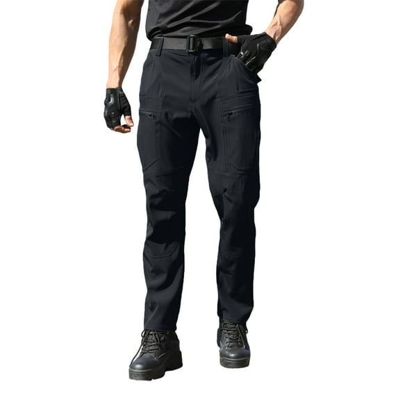 Men's Fleece-Lined Pants | Ripstop, Multi-Pocket Work Pants Waterproof, Zippered Cargo Pants For Hiking, Camping, Fishing & Construction