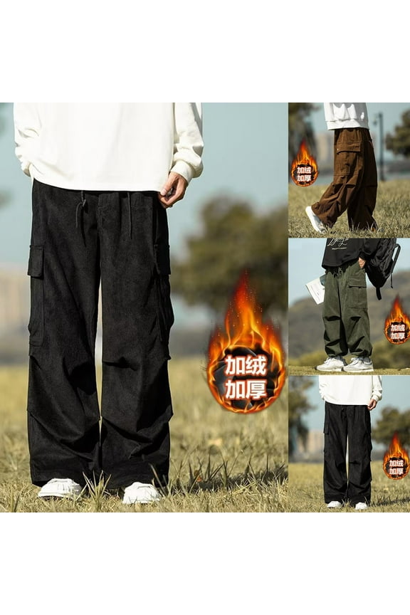 Men's Fleece Lined Pants, Trousers, Joggers, Elastic Waist Drawstring Straight Leg, Thermal, Stretchy, Casual Daily, Gym Workout, Hiking, Winter Essentials | HAODEJW,Brown 2XL