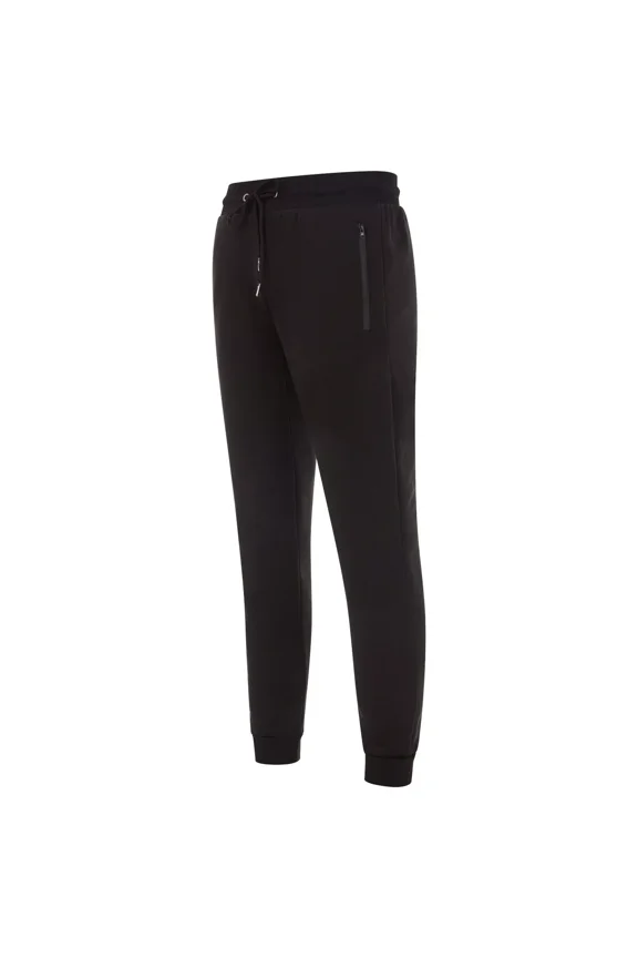 Men's Fleece Lined Slim Fit Casual Tech Jogger Sweatpants W Zipper Pockets BLACK L