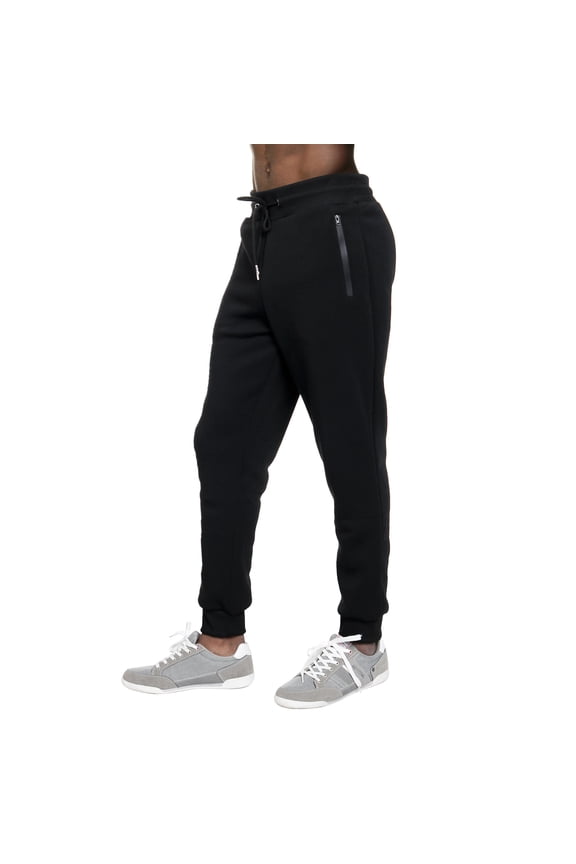 Men's Fleece Lined Slim Fit Casual Tech Jogger Sweatpants W Zipper Pockets BLACK M