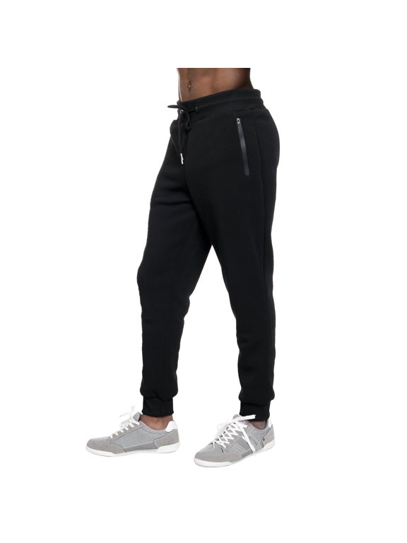 Men's Fleece Lined Slim Fit Casual Tech Jogger Sweatpants W Zipper Pockets BLACK XL