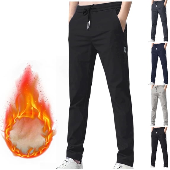 Men's Fleece Lined Sports Pants Elastic Drawstring Waist Stretch Trousers Fall Winter Outdoor Daily Casual Sports Pants with Pockets Black XXL