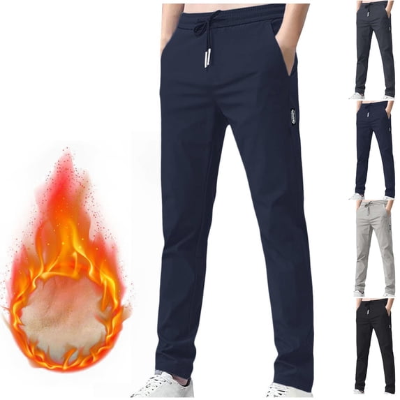 Men's Fleece Lined Sports Pants Elastic Drawstring Waist Stretch Trousers Fall Winter Outdoor Daily Casual Sports Pants with Pockets Navy XL