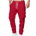 thumbnail image 1 of Men's Fleece Lined Sweatpants Drawstring Elastic Waist Cargo Cuffed Joggers with Pockets Red 2XL, 1 of 5