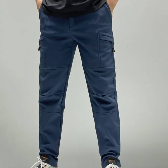 Men's Fleece Lined Sweatpants Ndbuld Winter Outdoor Pants For Men And Women Water Proofing Thickened Mountaineering Ski Pants Navy S