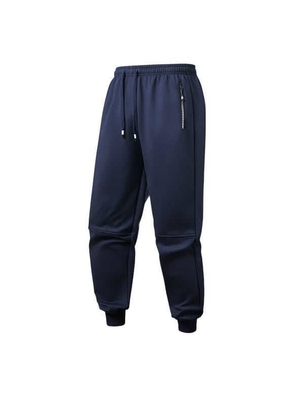 Men's Fleece Lined Sweatpants Open Bottom Waterproof Winter Thermal Athletic Pants Zipper Pockets Outdoor Sports Trousers Dark Blue XXL