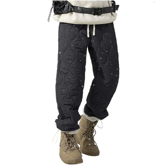 Men's Fleece Lined Sweatpants Warm Down Puffer Quilted Waterproof Ski Trousers Winter Snow Pants
