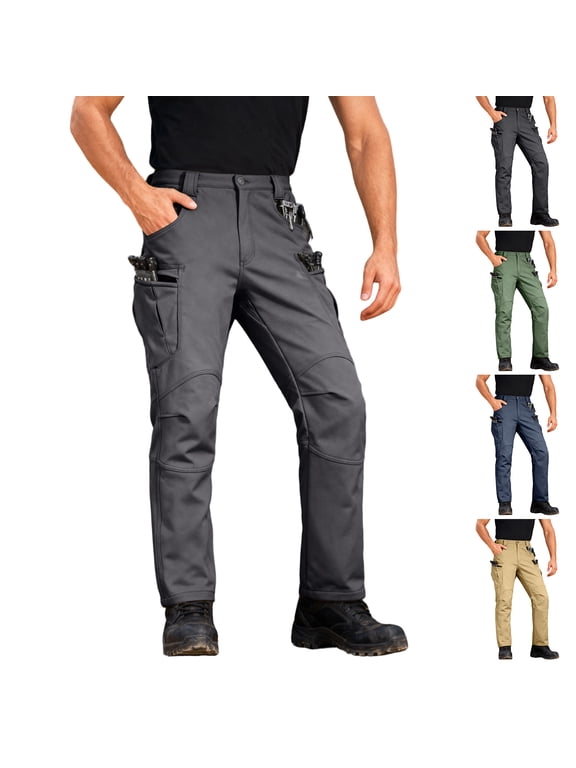 Men's Fleece Lined Tactical Cargo Pants - Insulated Waterproof, Winter Snow Ski Hiking Work Pants with Zipper Pockets (No Belt) Navy 3XL