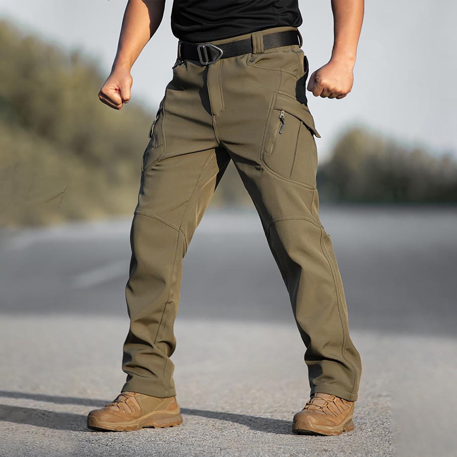 Men's Winter Tactical Cargo Pants - Thermal Fleece Lined Softshell ...
