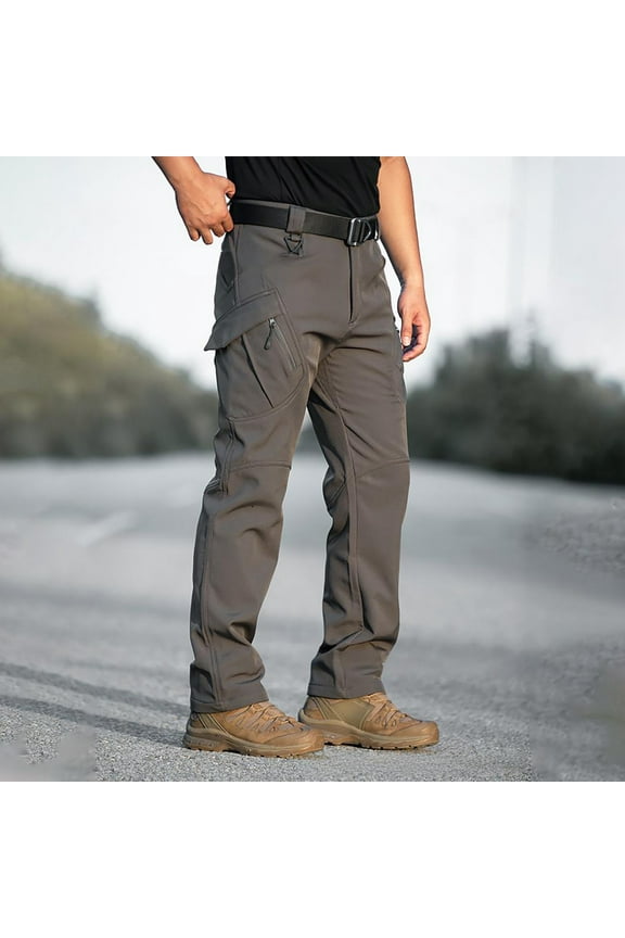Men's Winter Tactical Cargo Pants - Thermal Fleece Lined Softshell, Windproof Outdoor Snow Ski Hiking Work Pants for Extreme Cold Weather Gray L
