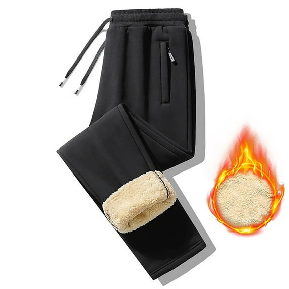 Men's Fleece Lined Thermal Pants Winter Warm Drawstring Joggers, Lightweight Athletic with Zipper Pockets