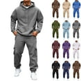 thumbnail image 1 of Men's Fleece-Lined Thermal Two-Piece Tracksuit Set, Solid Color Hoodie with Cargo Joggers and Elastic Waist for Casual Outdoor Activities and Winter Sports,Light Blue,2XL, 1 of 9