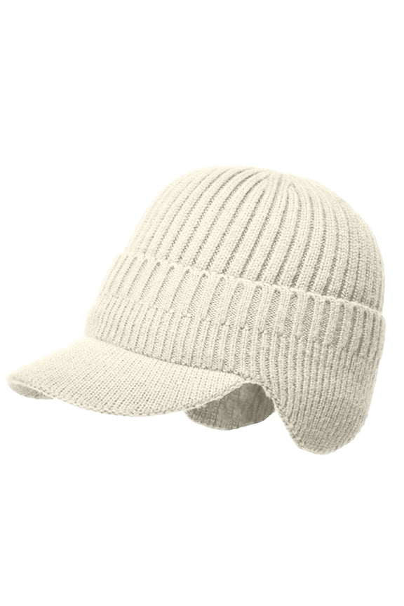 Men's Fleece Lined Thickened Warm Wool Hat Winter Proof Beanie Cap, One Size, White