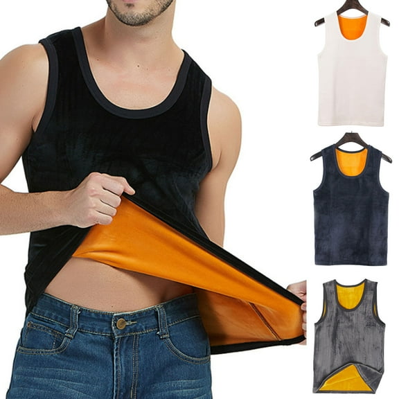Men's Fleece Lined Undershirt Tank Top Winter Warm Sleeveless Thick Thermal Vest