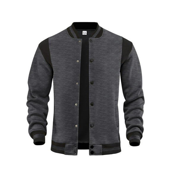 Men's Fleece-Lined Varsity Jacket Causal Slim Fit Cotton Letterman Baseball Bomber Jackets Coat
